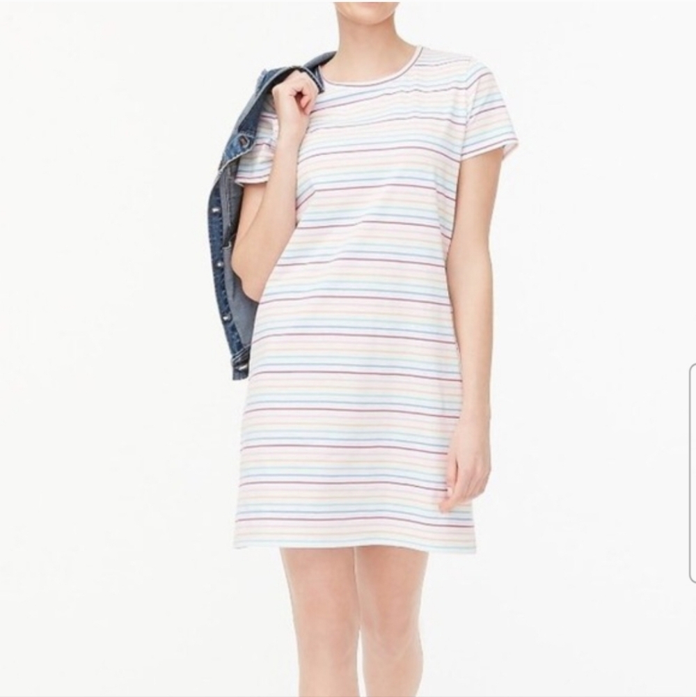 J Crew Factory Rainbow Stripe T-Shirt Dress Short Sleeve Multicolor